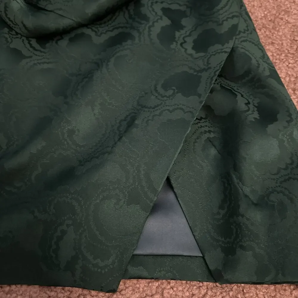 Saloni Bibi Mini Dress Green Silk Jacquard Long Sleeve Faux Wrap US 6 - Picture 10 of 14